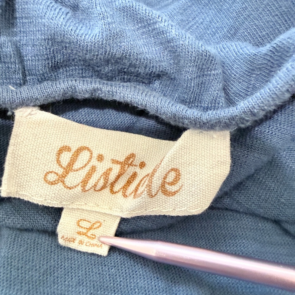 Listicle Blue Tiered Midi Dress Size Large Cotton Drawstring Waist Boho Summer - Picture 5 of 7